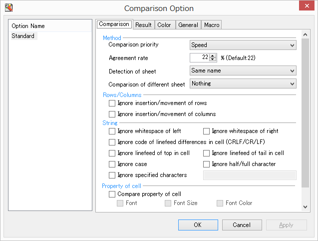 Compare Option Screen